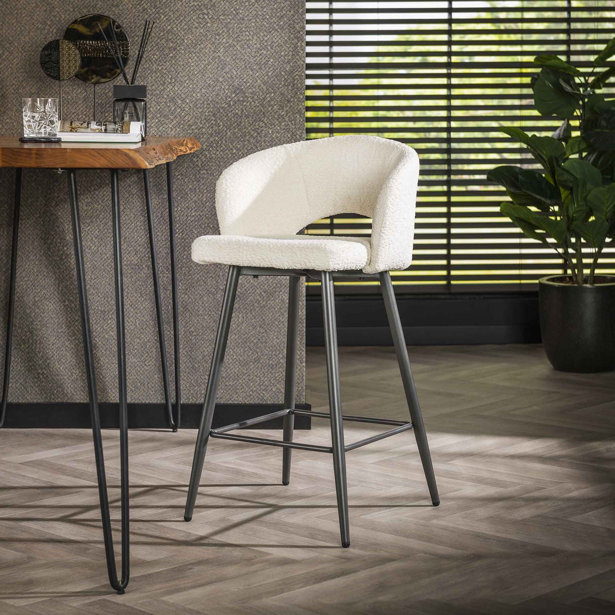 Conjunto de 2 taburetes Alba Bouclé Blanco