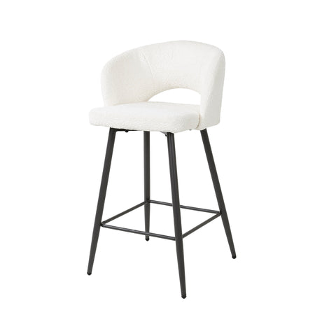 Taburete moderno de color blanco Alba Bouclé de tela