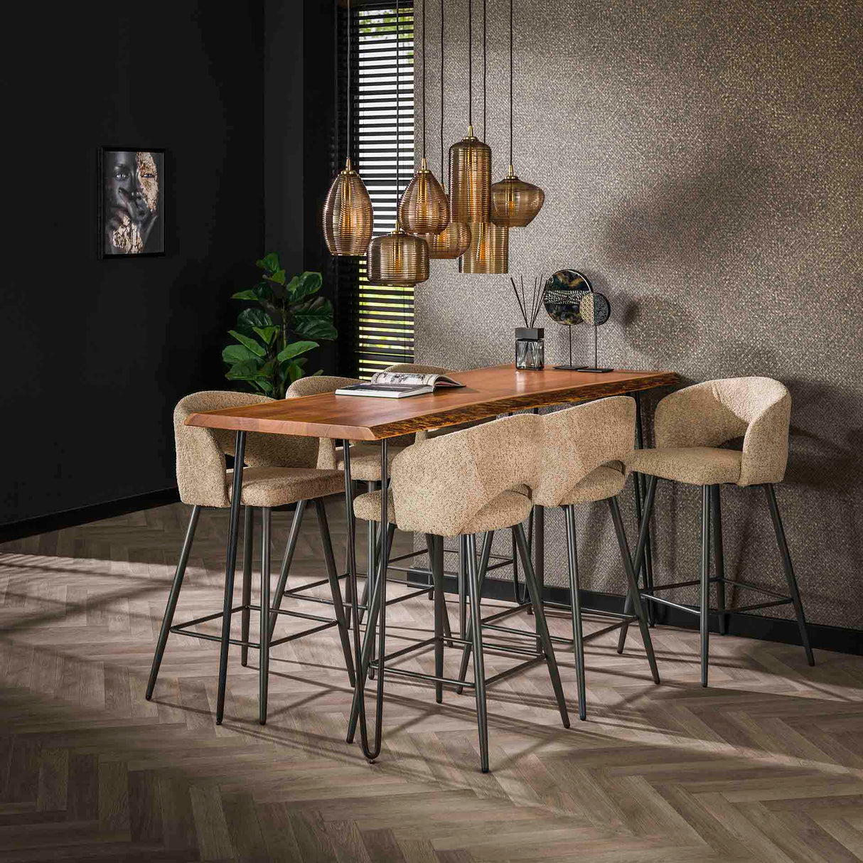 Taburete moderno Zand Alba Bouclé de tela