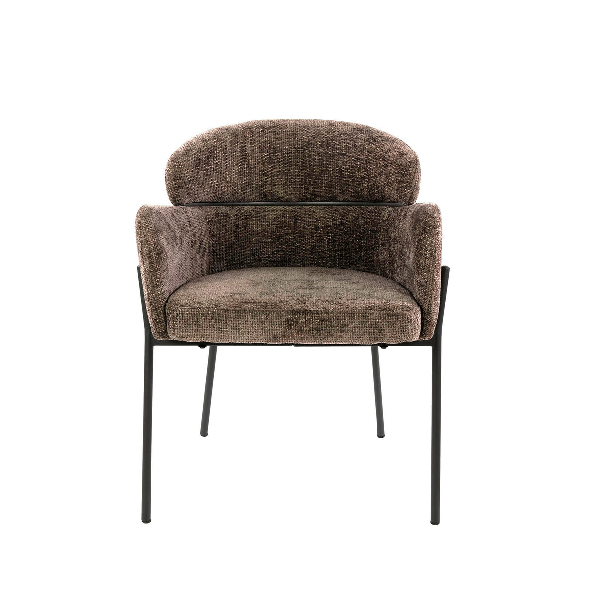 Silla de comedor Lola Bouclé de tela taupe con respaldo redondo y brazos