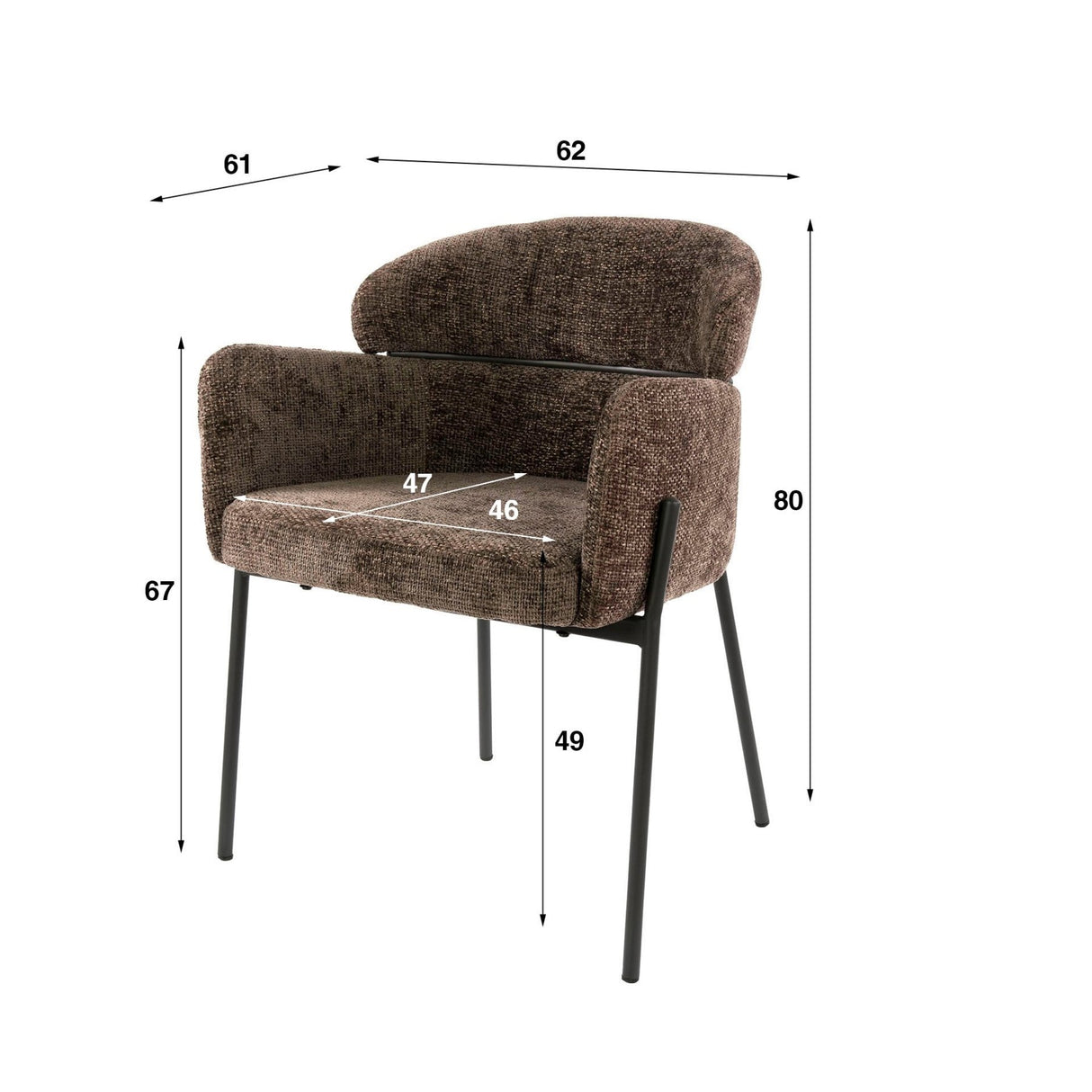 Silla de comedor Lola Bouclé de tela taupe con respaldo redondo y brazos