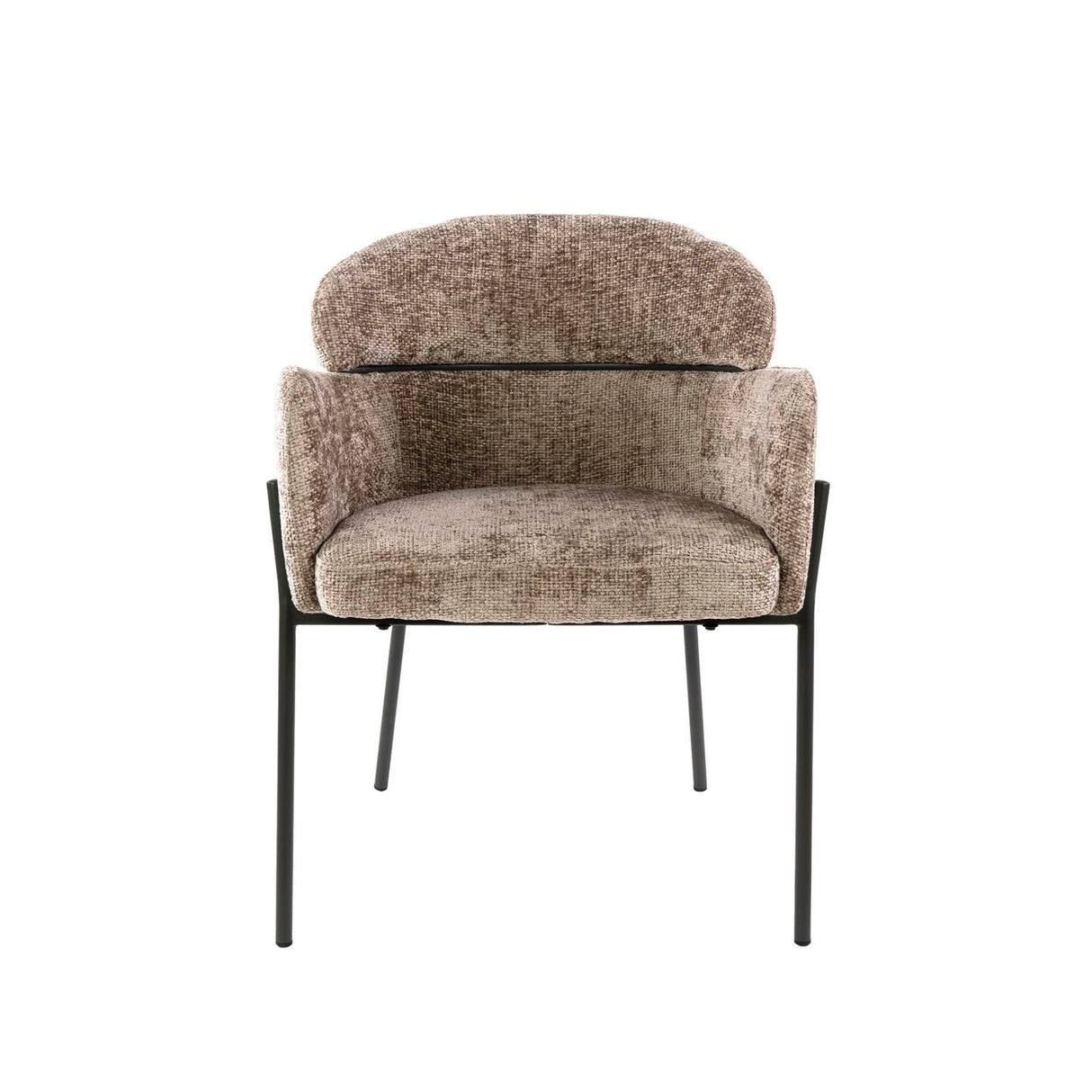 Silla de comedor Lola Bouclé de tela Champagne con respaldo redondo y brazos