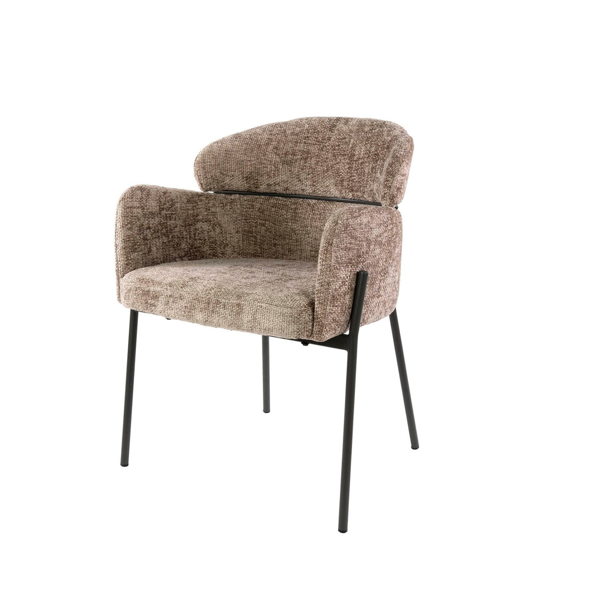Eetkamerstoelen - Eetkamerstoel Chenille Taupe met ronde rug en arm - Lola - Dimehouse