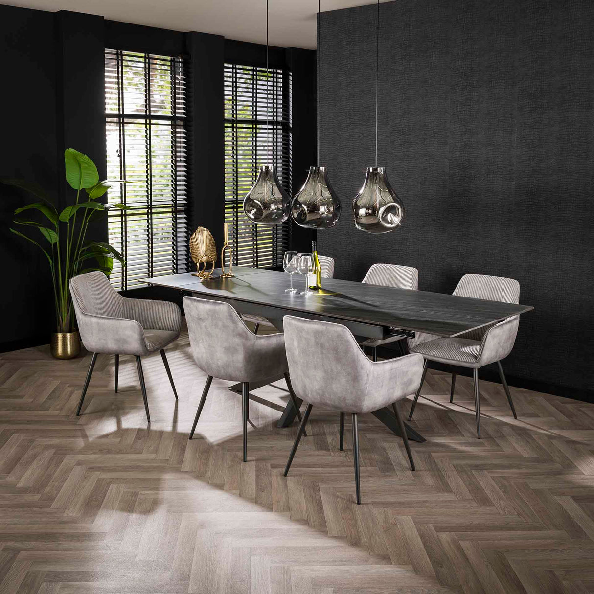 Silla de comedor Rivo Rib Rock Plata Tela de rayas Asiento