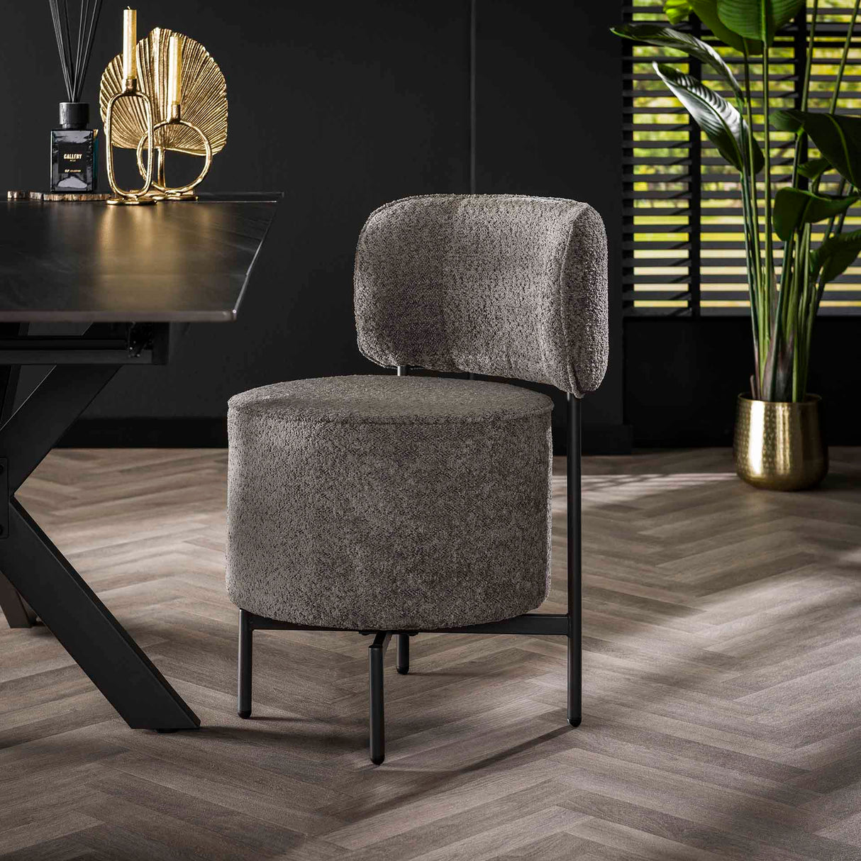 Silla de comedor Dante Bouclé gris giratoria - Sin reposabrazos