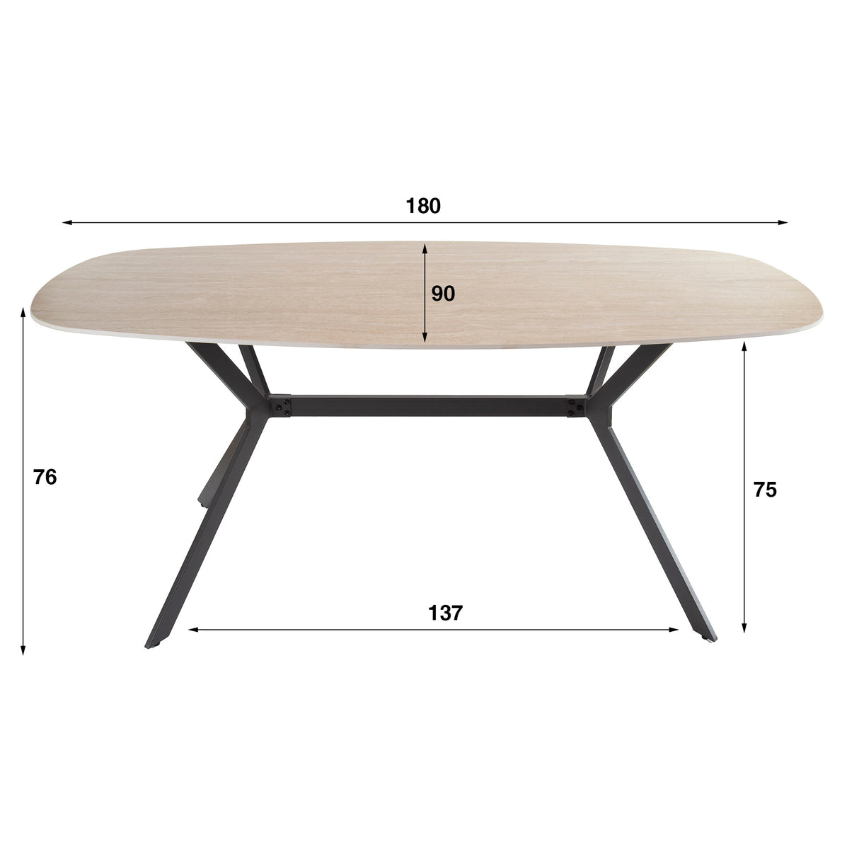 Mesa de comedor Vesta ovalada danesa de cerámica con aspecto de travertino de 180 cm