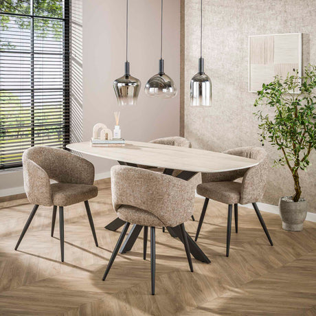 Mesa ovalada Aureo de 180 cm de cerámica de travertino