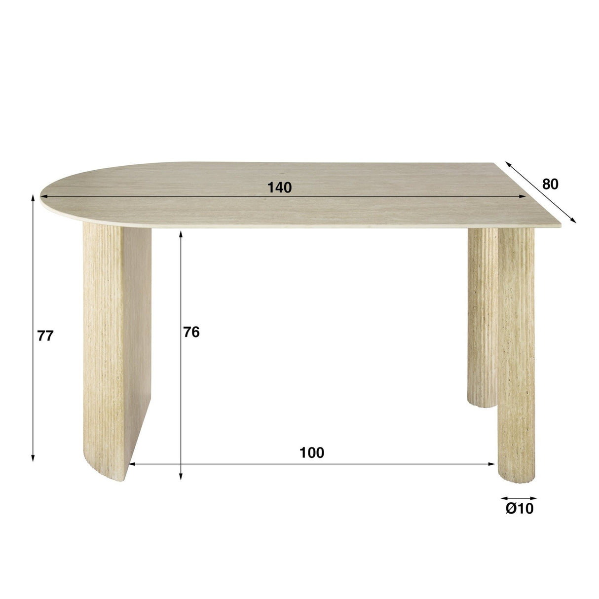 Arco Mesa de comedor de cerámica Travertino 140x80 cm
