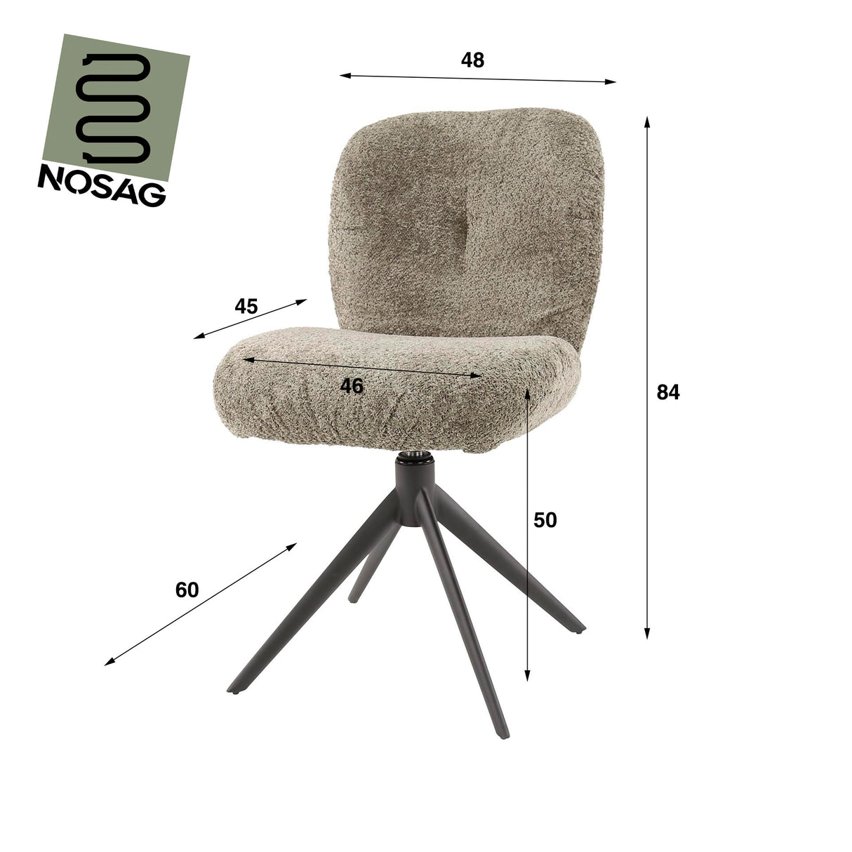 Silla de comedor giratoria taupe con boucle Lirio giratoria