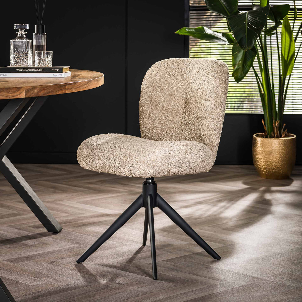 Conjunto de 2 sillas de comedor Lirio Bouclé arena giratorias