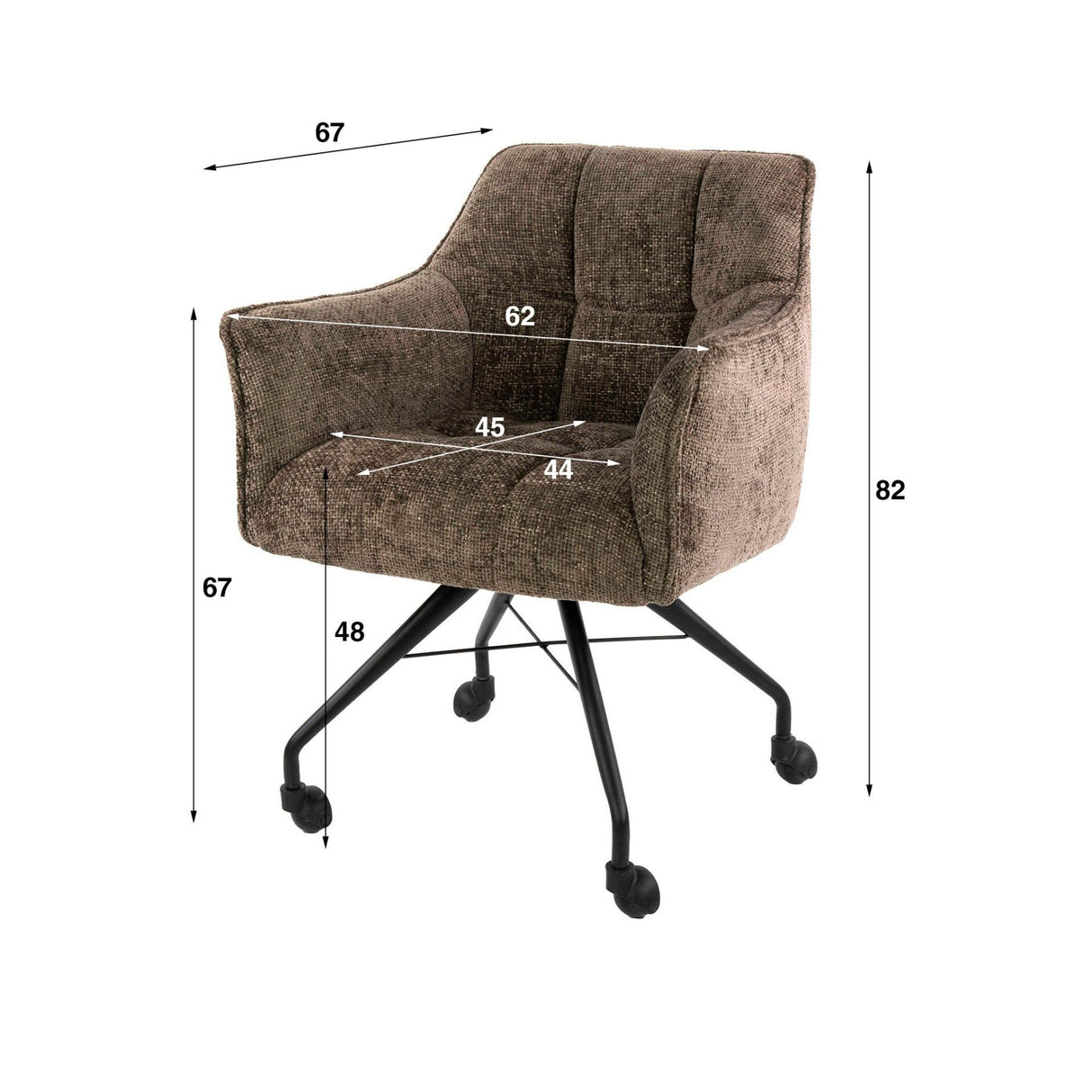 Conjunto de 2 sillas de comedor Richmond taupe de tela con ruedas