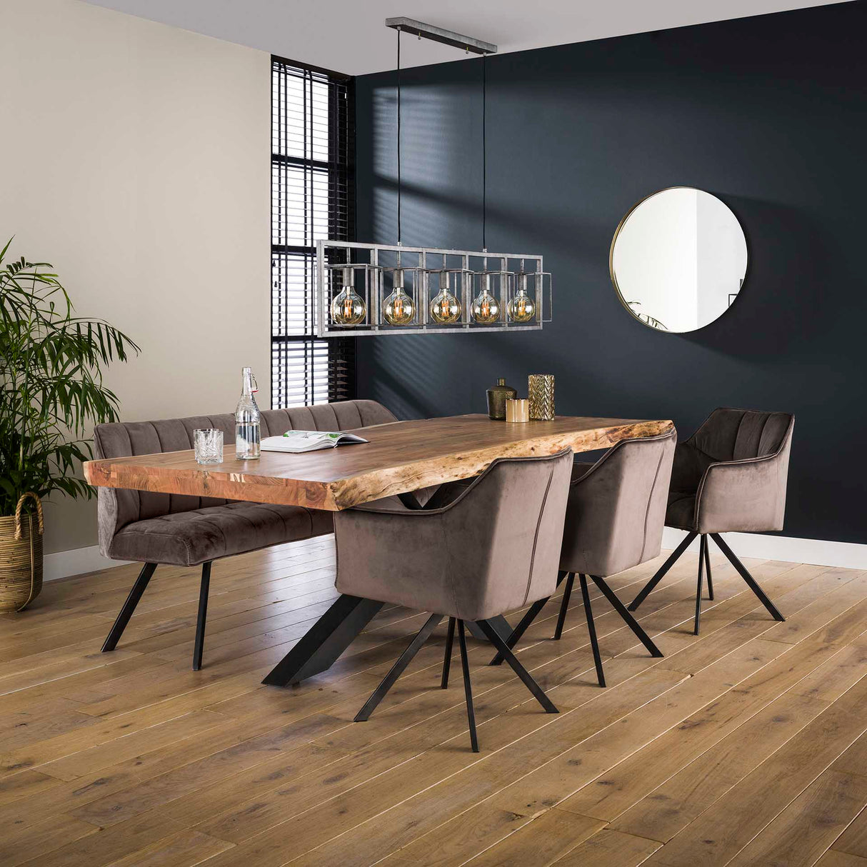 Conjunto de 2 sillas de comedor Lino Velvet Antracita giratorias