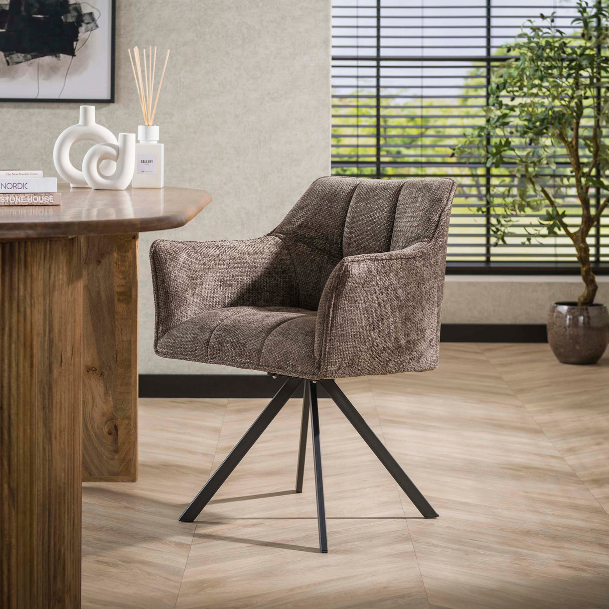 Juego de 2 sillas de comedor Lino chenilla tela Rich Taupe giratorias