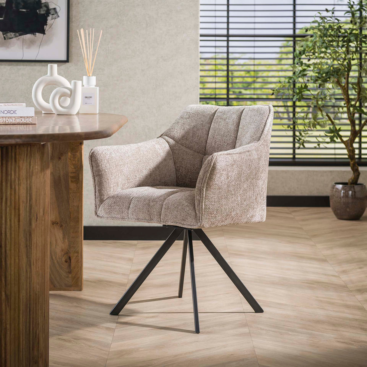 Set de 2 sillas de comedor Lino Chenille Tela Riche Arena Giratoria