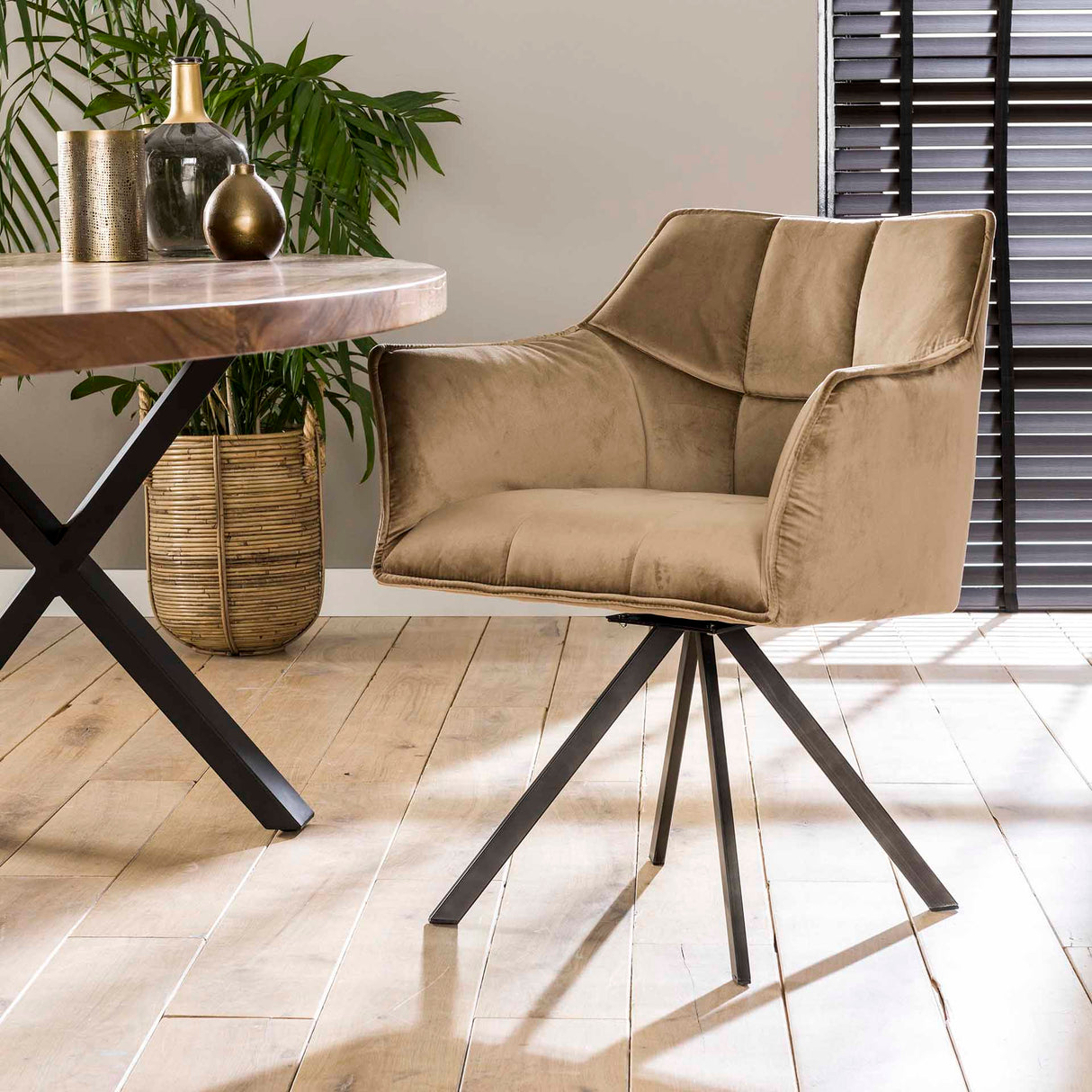 Juego de 2 Sillas de Comedor Lino Velvet Champagne Giratorias