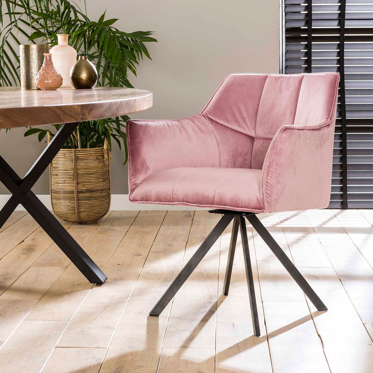 Juego de 2 sillas de comedor Lino Velvet Rosa giratorias