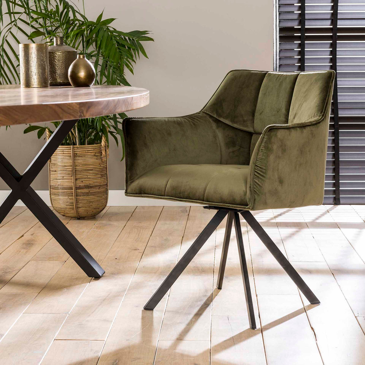 Juego de 2 Sillas de Comedor Lino Velvet Verde Giratorias