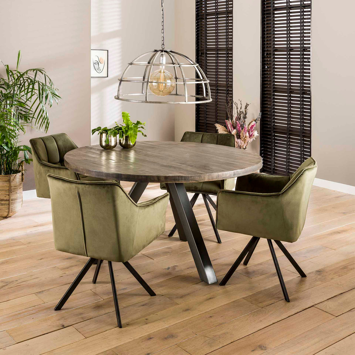 Silla de comedor Lino Velvet Verde Giratoria