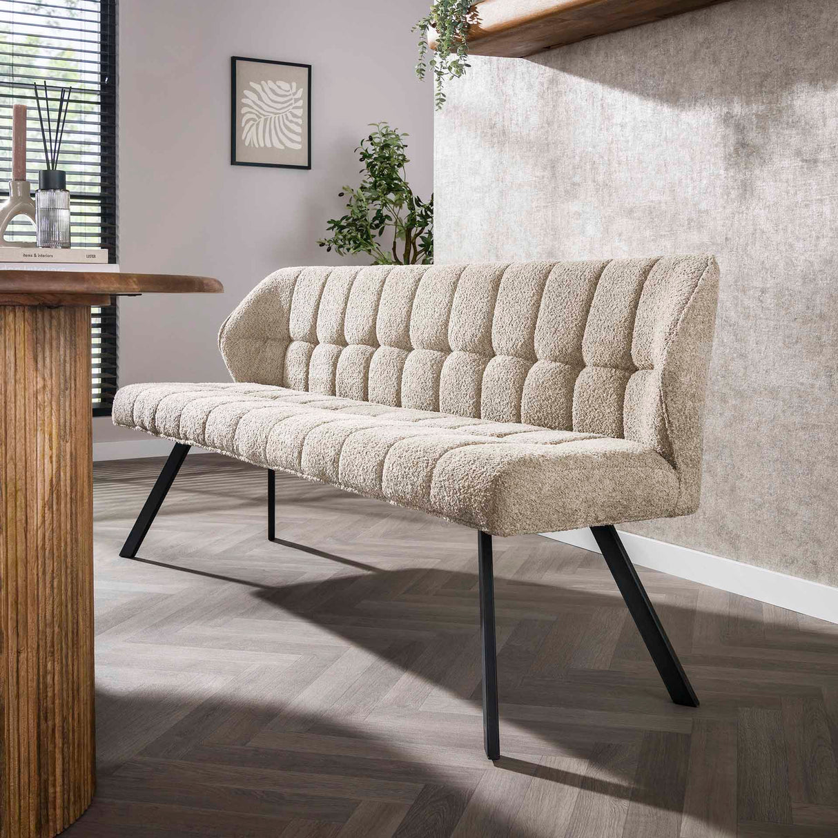Banco de comedor Lino Bouclé Tela Arena 180 cm Cuadrado