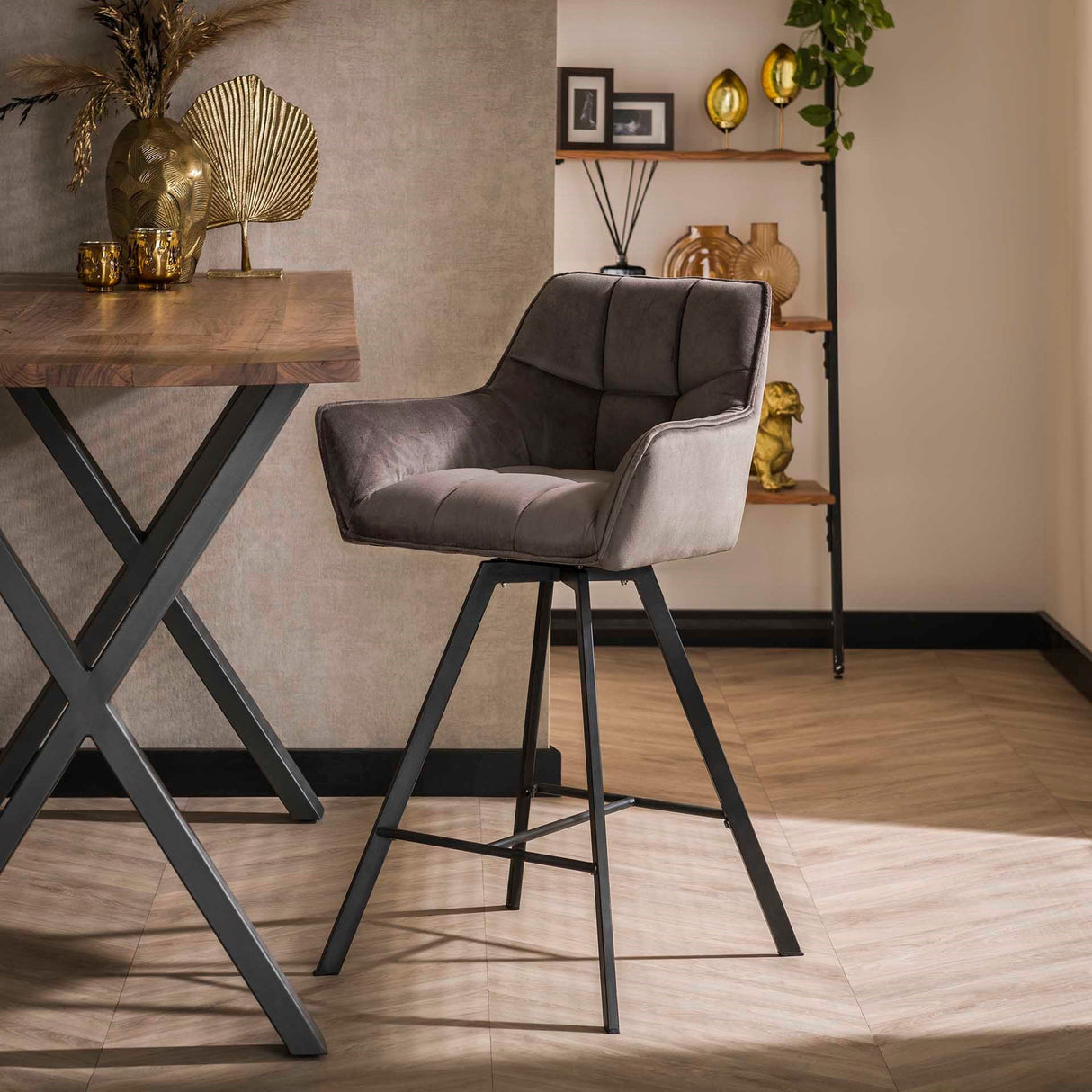 Taburete Lino Velvet Antracita Giratorio