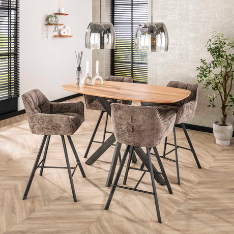 Taburete Lino Chenilla Tela Rico Taupe Giratorio