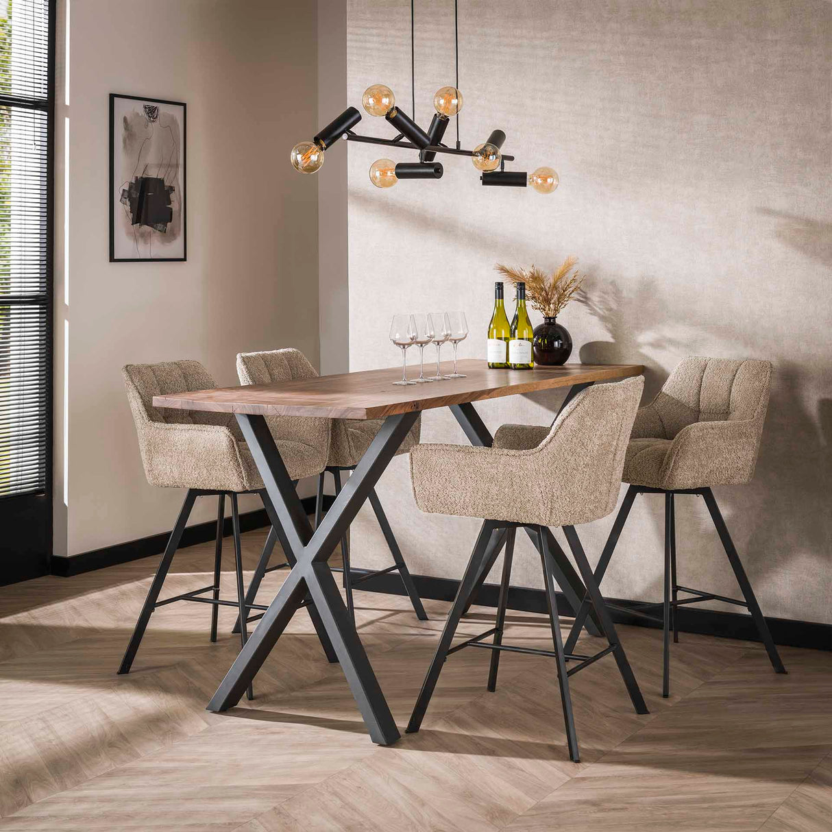 Taburete Lino Bouclé Arena Giratorio Cuadrícula