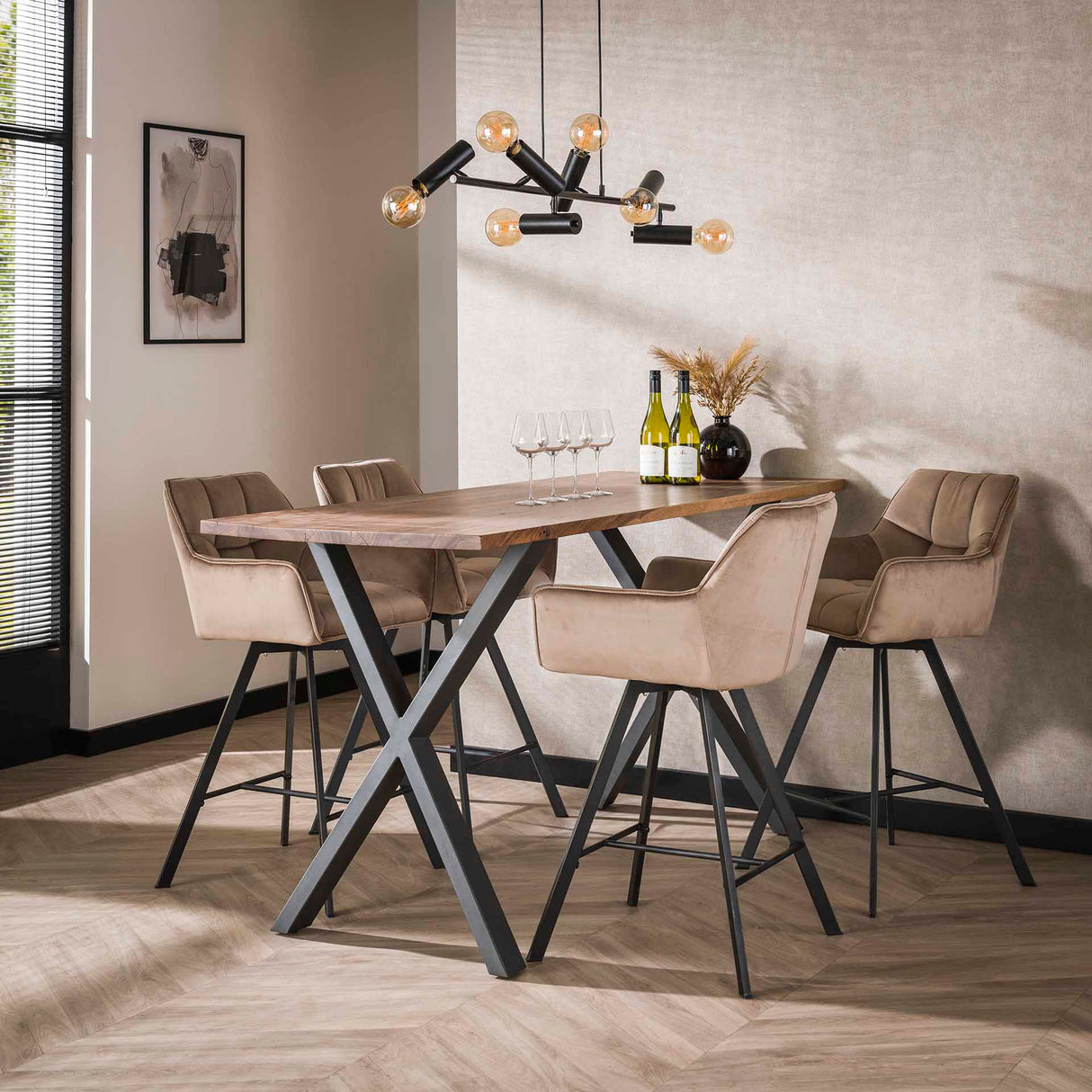 Taburete Lino Velvet Champagne Giratorio