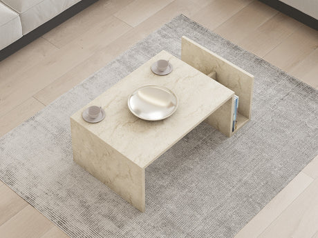 Mesa de salón rectangular de travertino Mebo - Con soporte para libros - 87x50 cm
