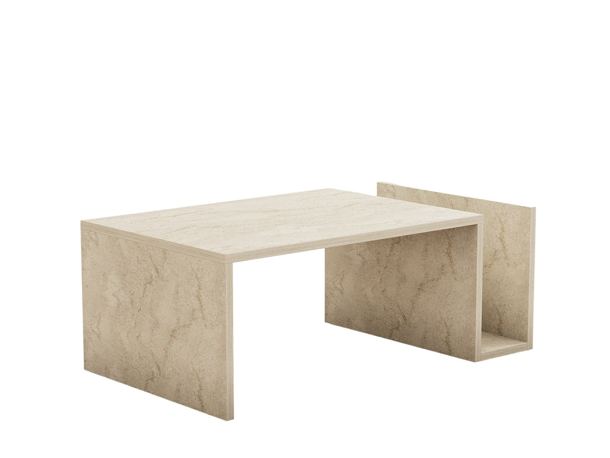 Mesa de salón rectangular de travertino Mebo - Con soporte para libros - 87x50 cm