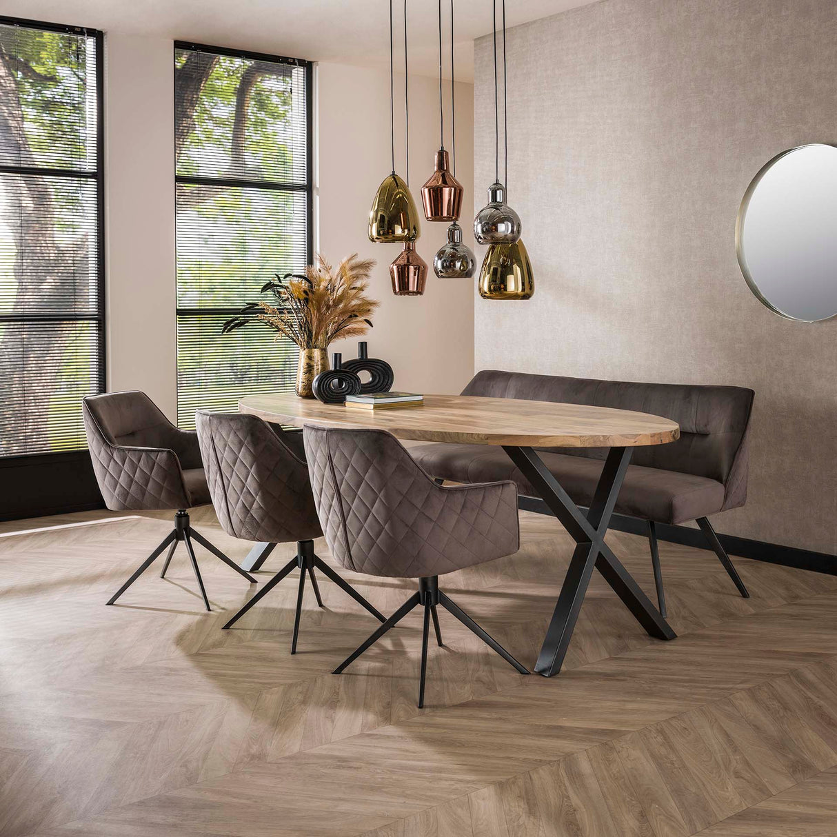 Silla de comedor Chia Velvet Antracita Giratoria