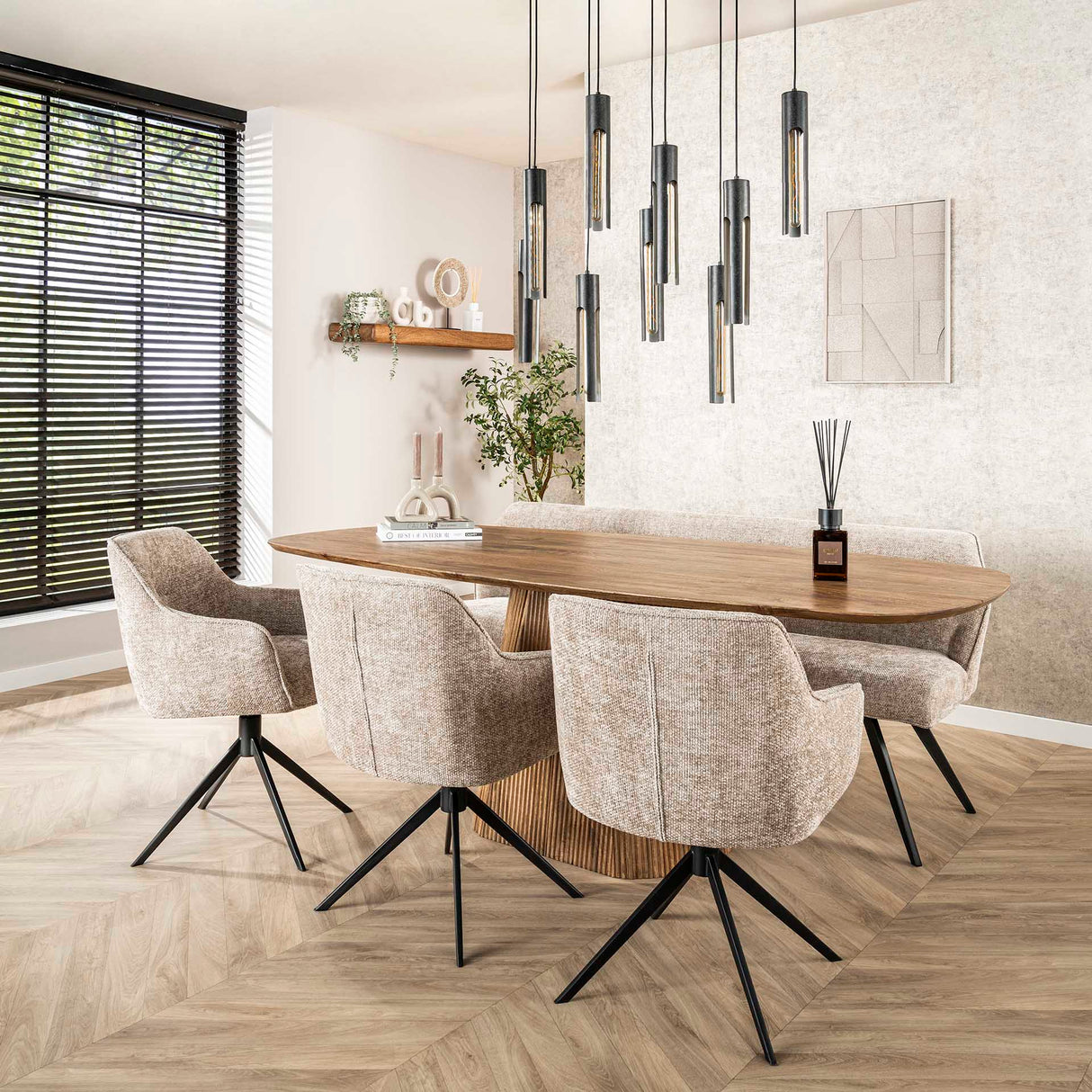 Silla de comedor Chia Rich Tela Arena Giratoria