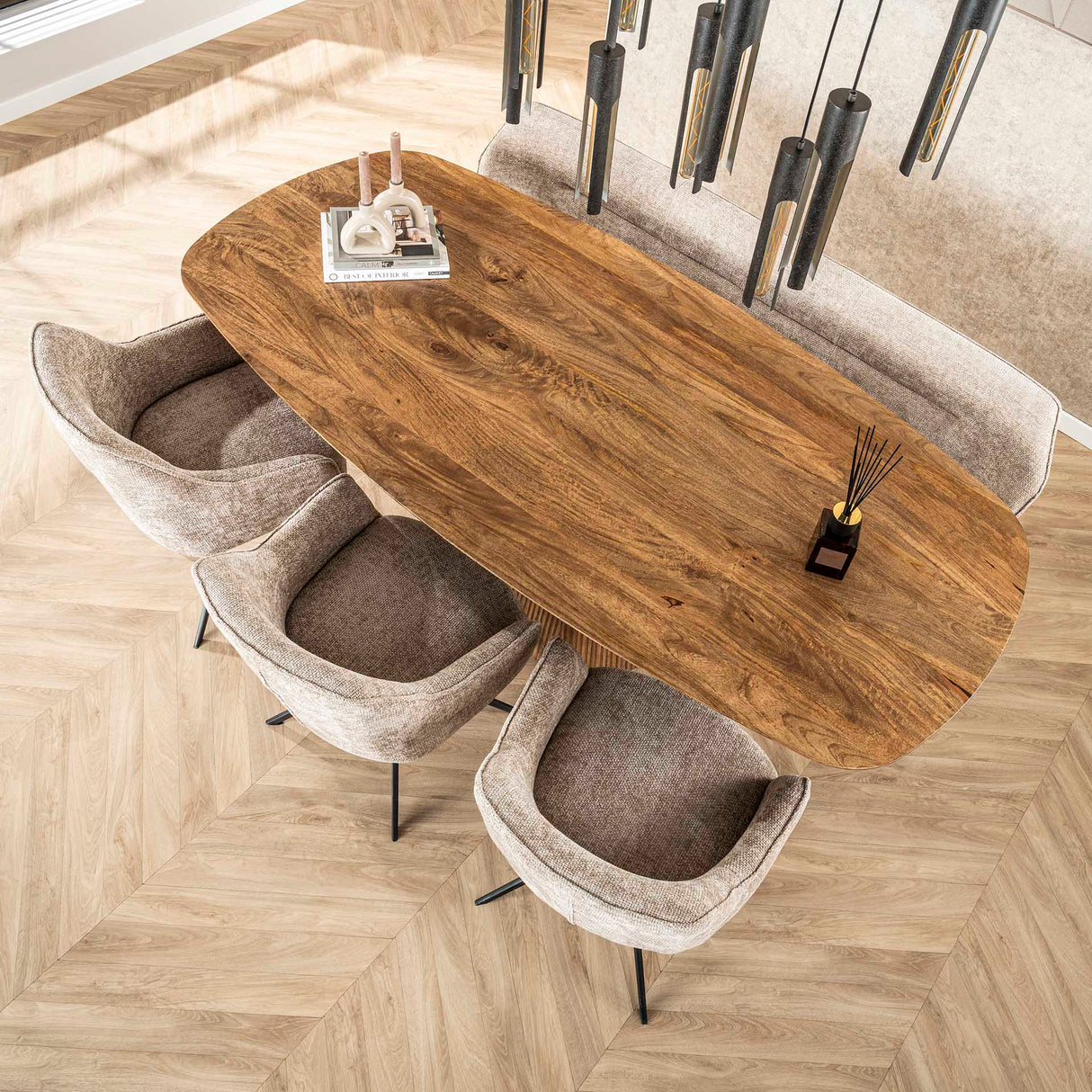 Juego de 2 sillas de comedor Chia Rich Tela Arena Giratorias