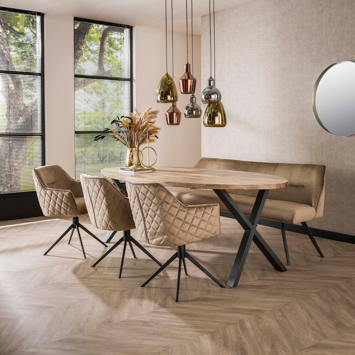 Silla de comedor Chia Velvet Champagne Giratoria