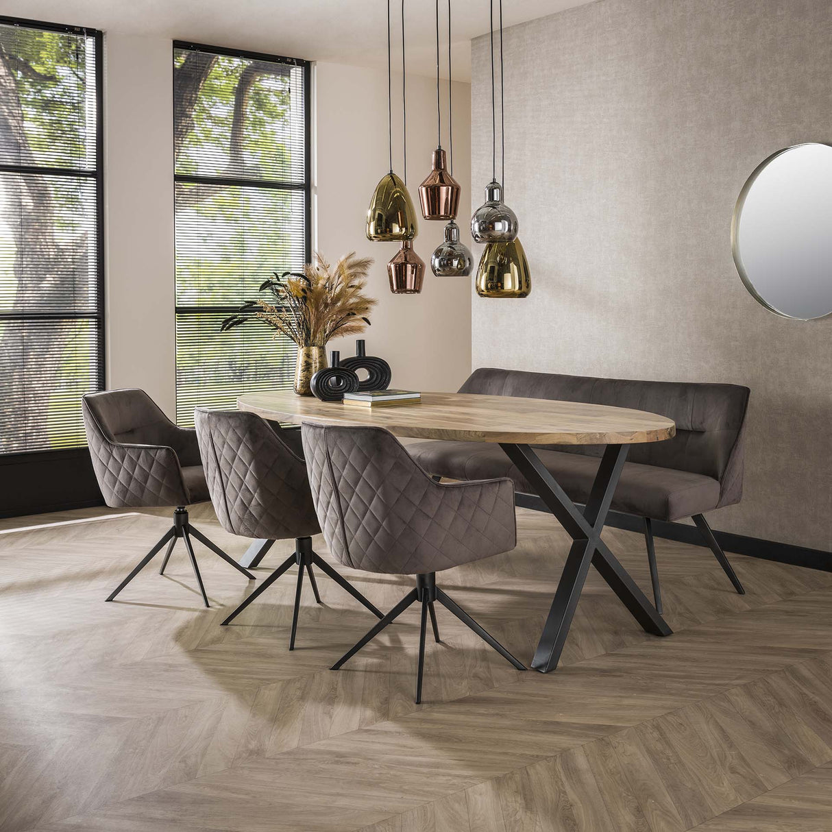 Banco de comedor Chia Velvet Antracita 188 cm