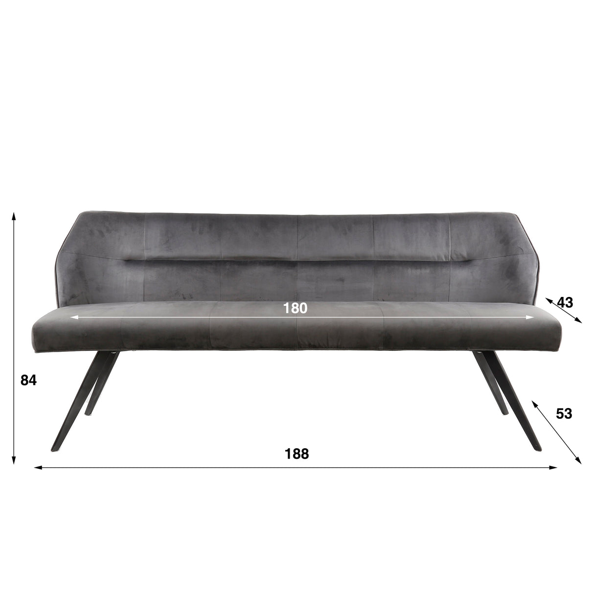 Banco de comedor Chia Velvet Antracita 188 cm