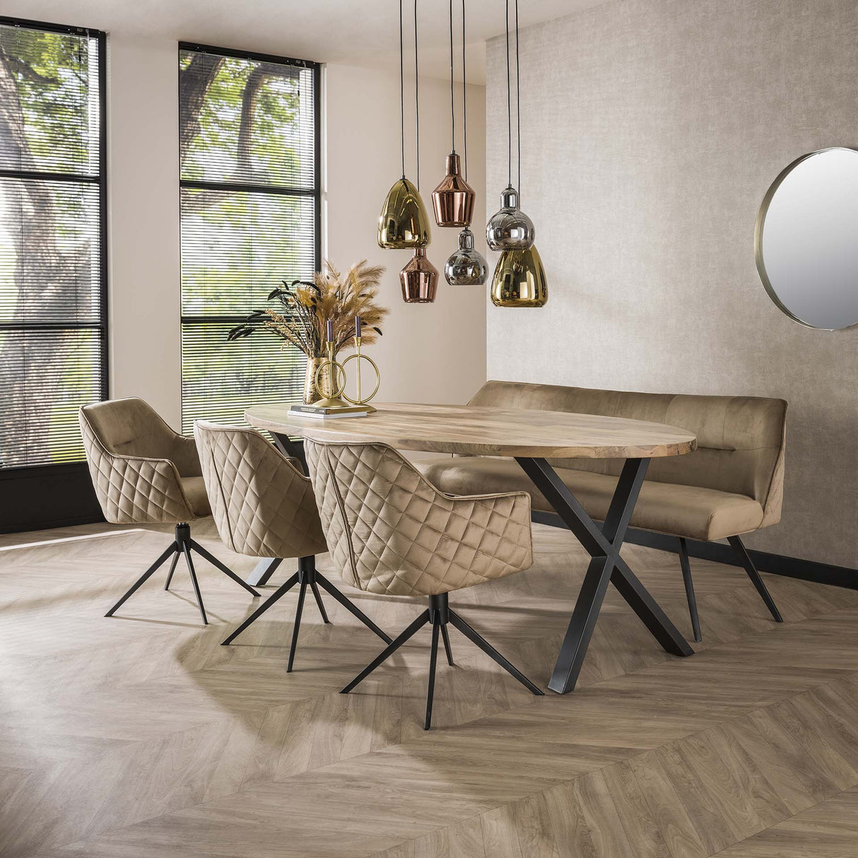 Banco de comedor Chia Velvet Champagne 188 cm