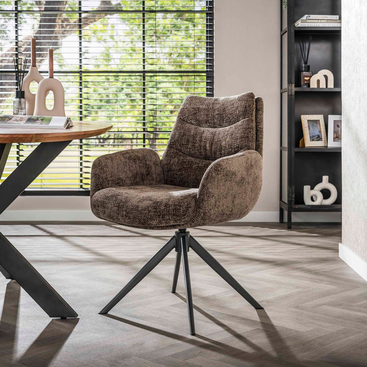 Conjunto de 2 sillas de comedor Elite Taupe Chenille Tela Giratoria