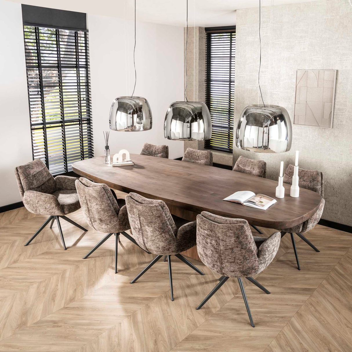Conjunto de 2 sillas de comedor Elite Taupe Chenille Tela Giratoria