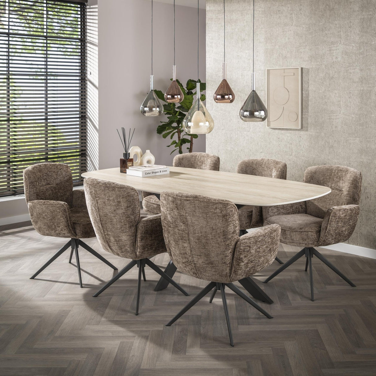 Conjunto de 2 sillas de comedor Milano giratorias Hoven color champán brillante