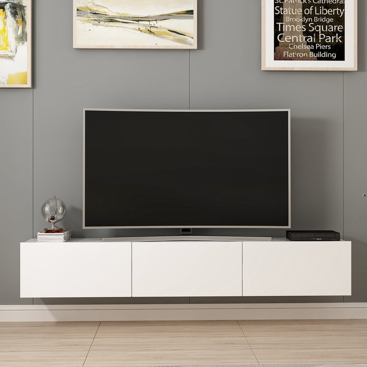 TV Meubels - TV Meubel Set Rigel Wit Melamine 180x30x32 cm - Dimehouse
