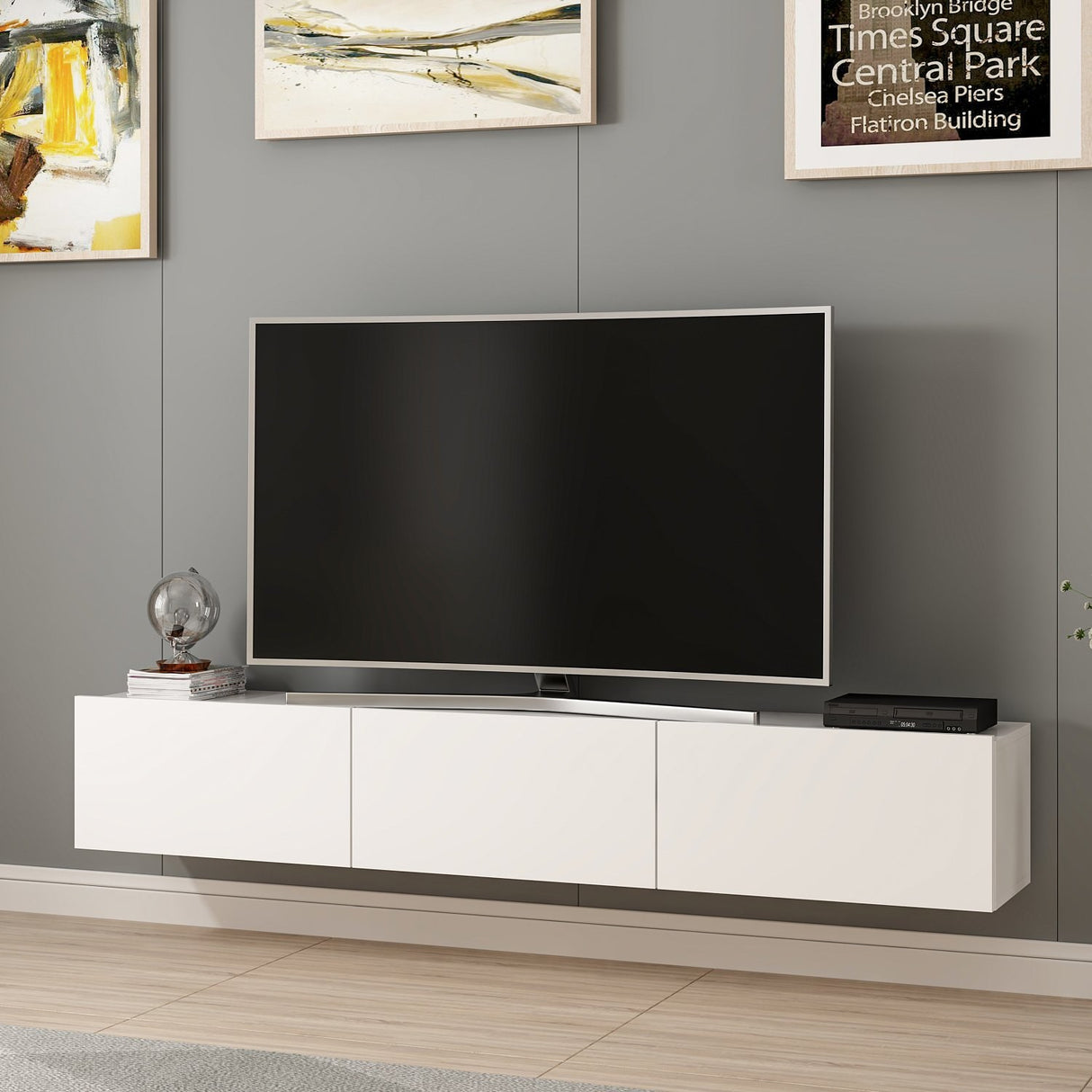 TV Meubels - TV Meubel Set Rigel Wit Melamine 180x30x32 cm - Dimehouse