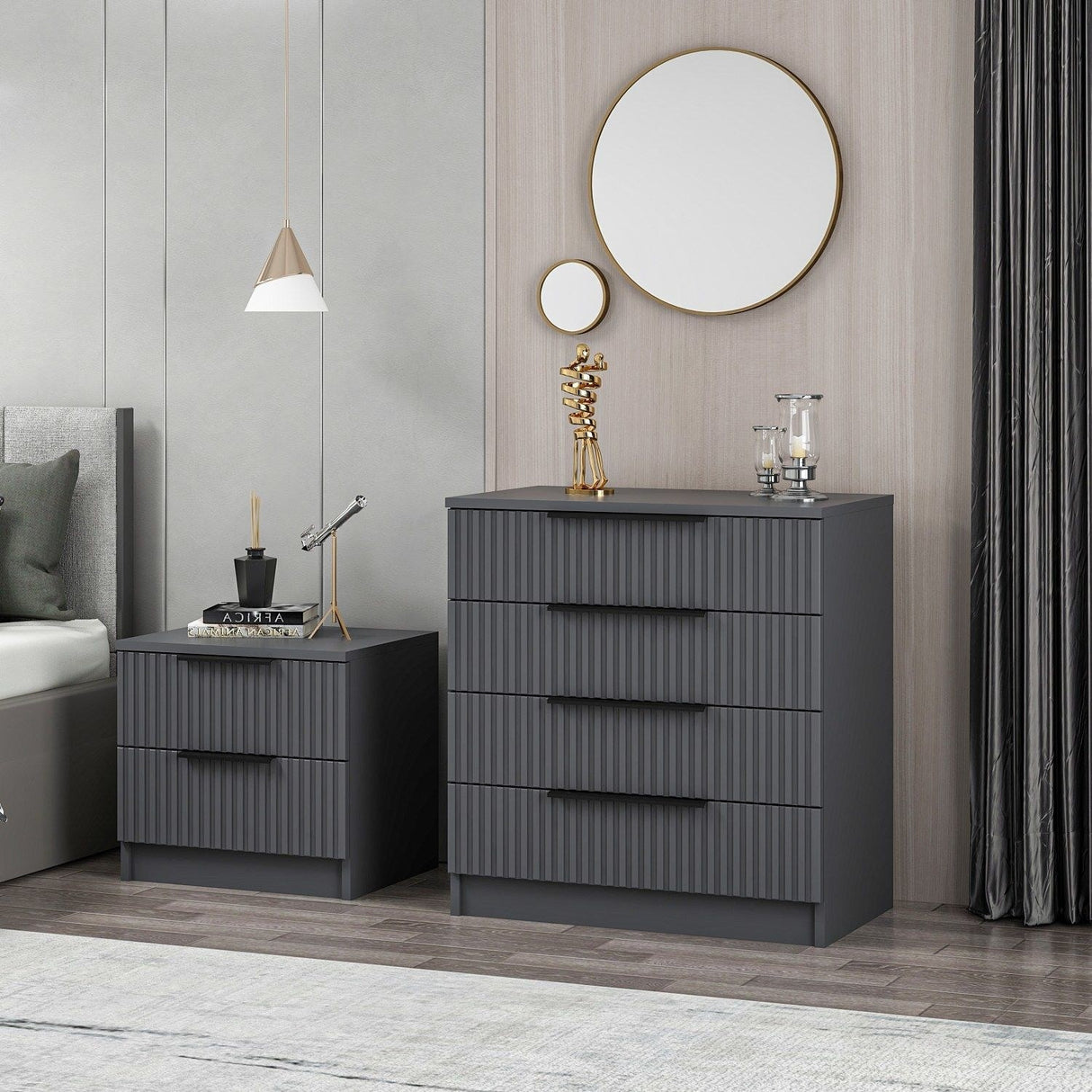 Ladekasten - Ladekast Kale Antraciet Melamine 72x77x42 cm - Dimehouse