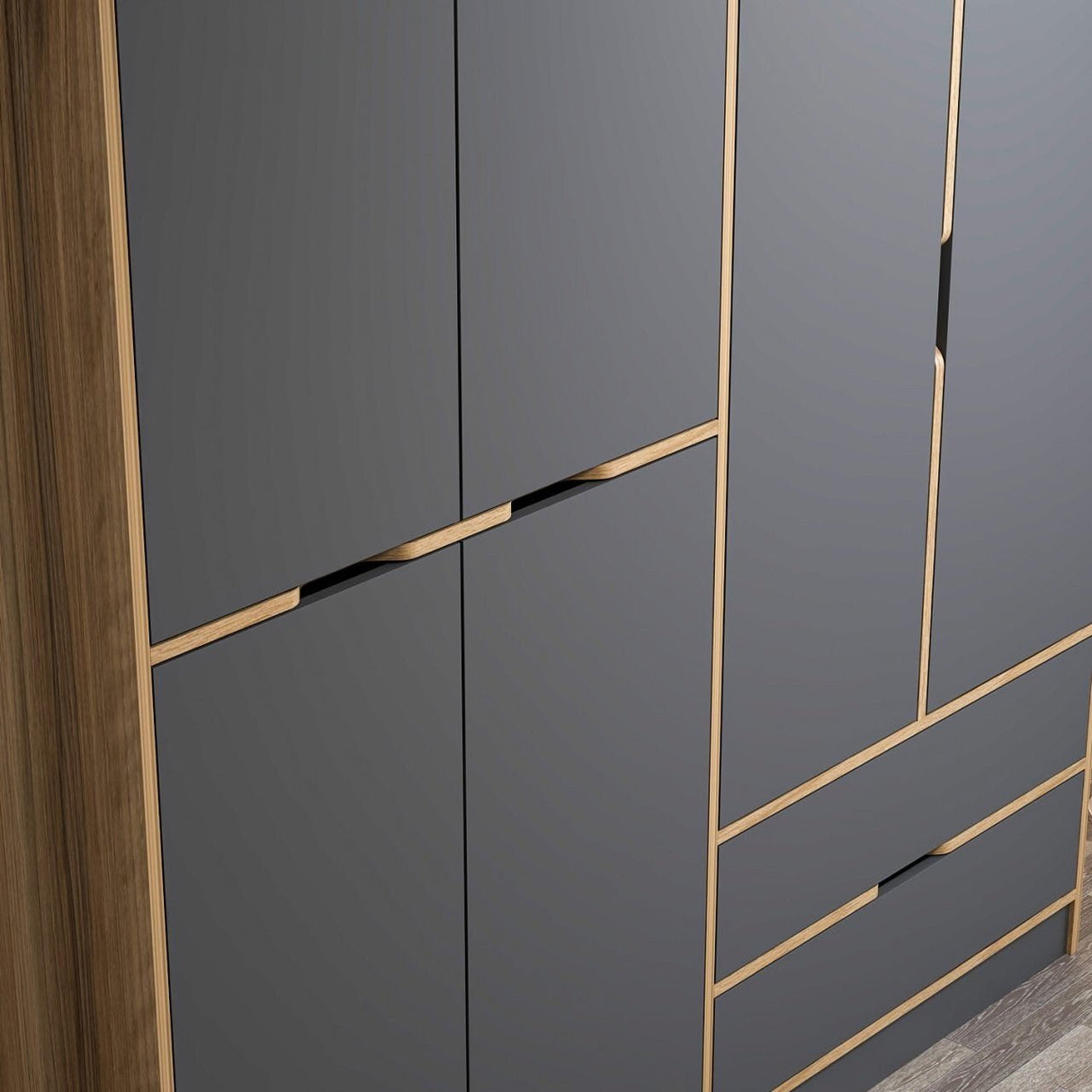 Kledingkasten - Kledingkast Elina Antraciet Goud Melamine 185x208x52 cm - Dimehouse