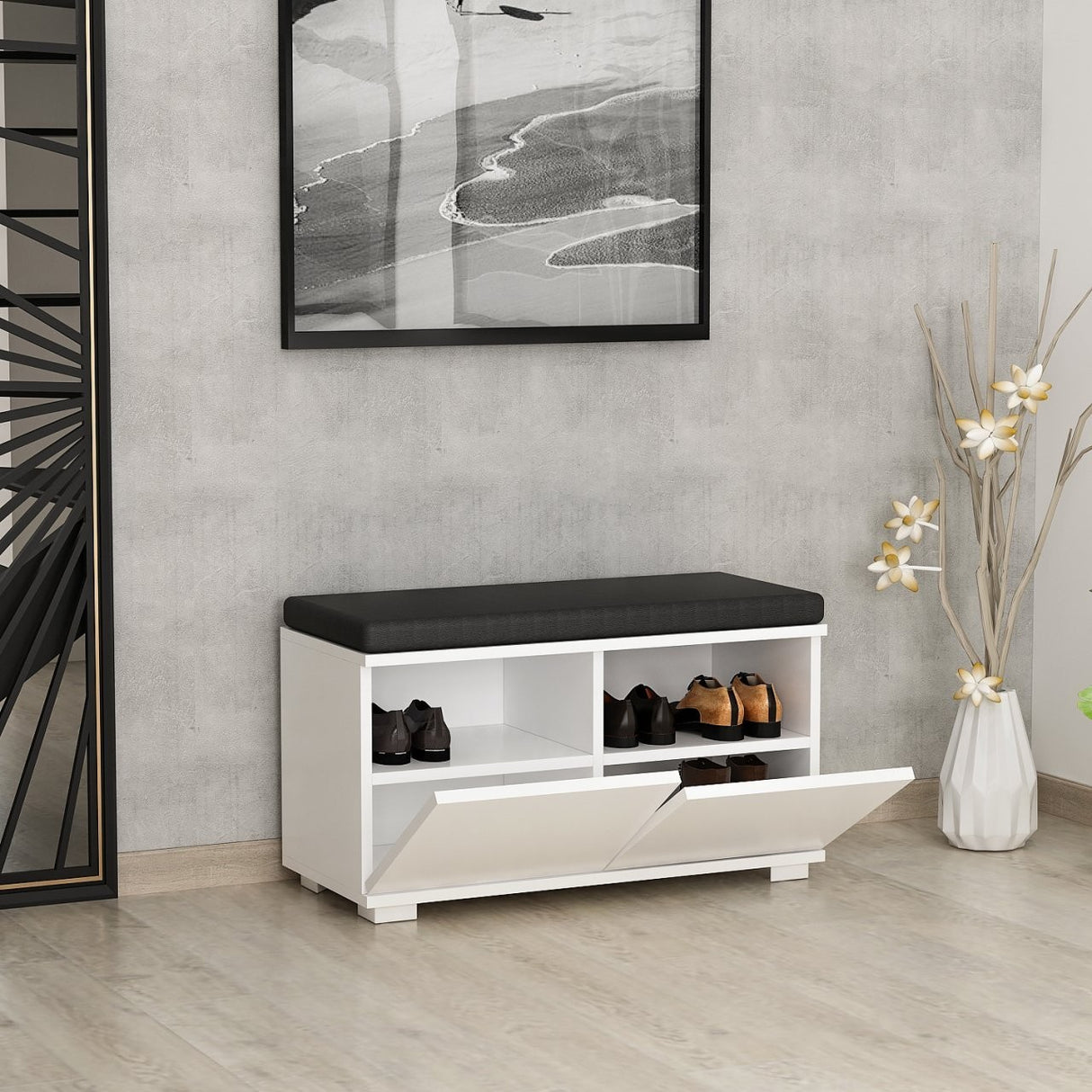 Schoenenkasten - Schoenenkast Drago Wit Melamine 80x42x35 cm - Dimehouse