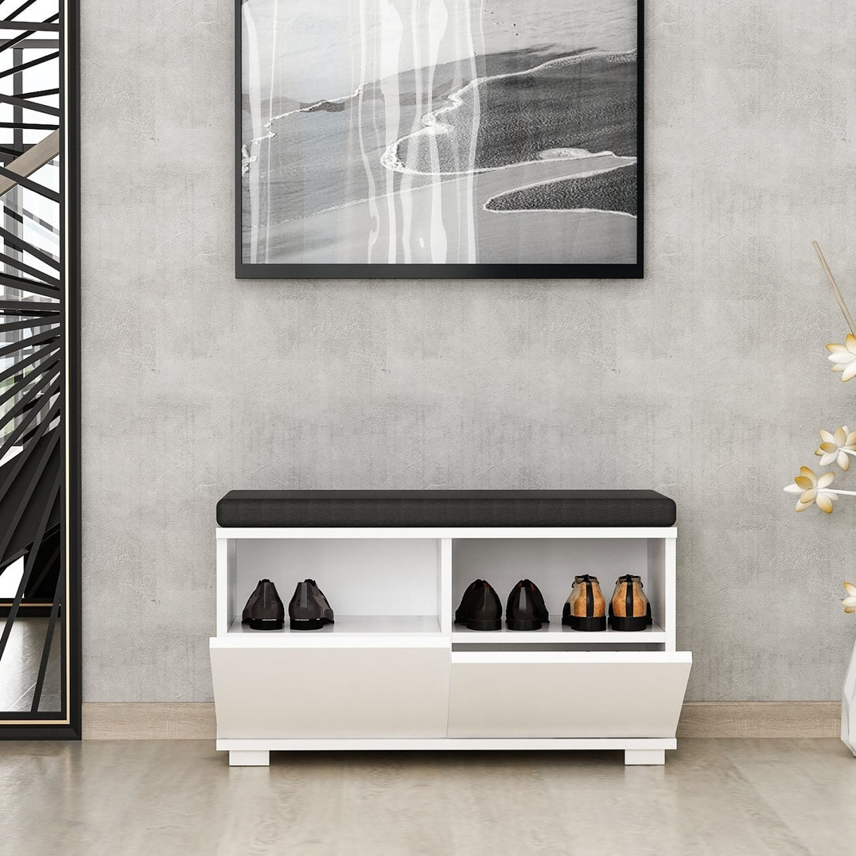Schoenenkasten - Schoenenkast Drago Wit Melamine 80x42x35 cm - Dimehouse