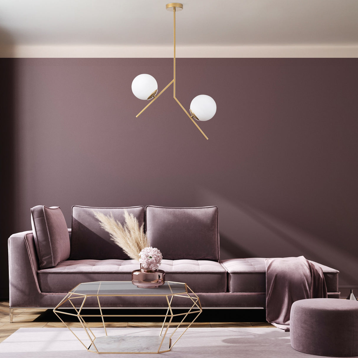 Lámpara colgante de 2 luces Oro Vidrio Nimbus