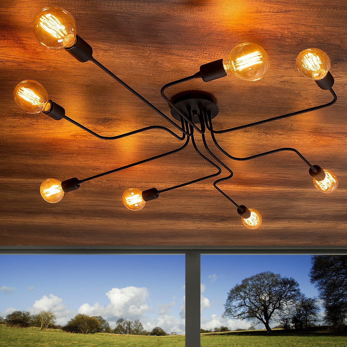 Lámpara colgante 8 luces L Negro Metal Striker