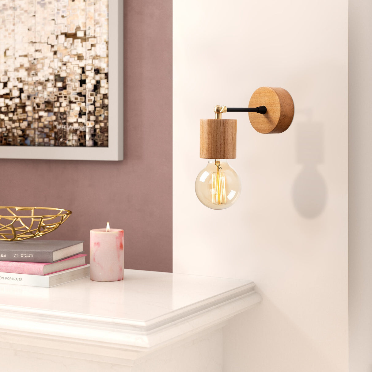 Lámpara de pared de madera natural Vex