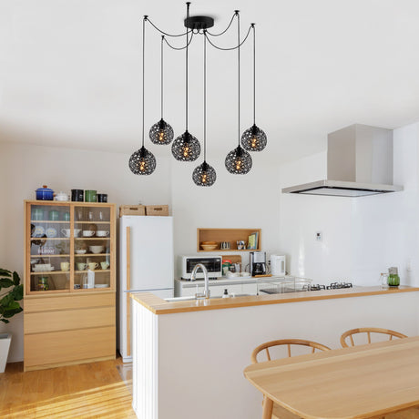 Lámpara colgante de 6 luces Negro Metal Cuarzo