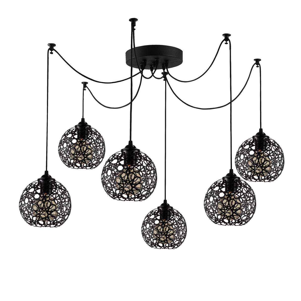 Lámpara colgante de 6 luces Negro Metal Cuarzo